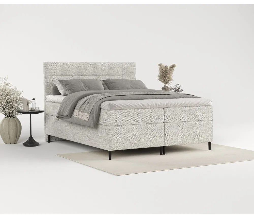 Светлосиво боксспринг легло с място за съхранение 200x200 cm Urbaneo – Maison de Rêve