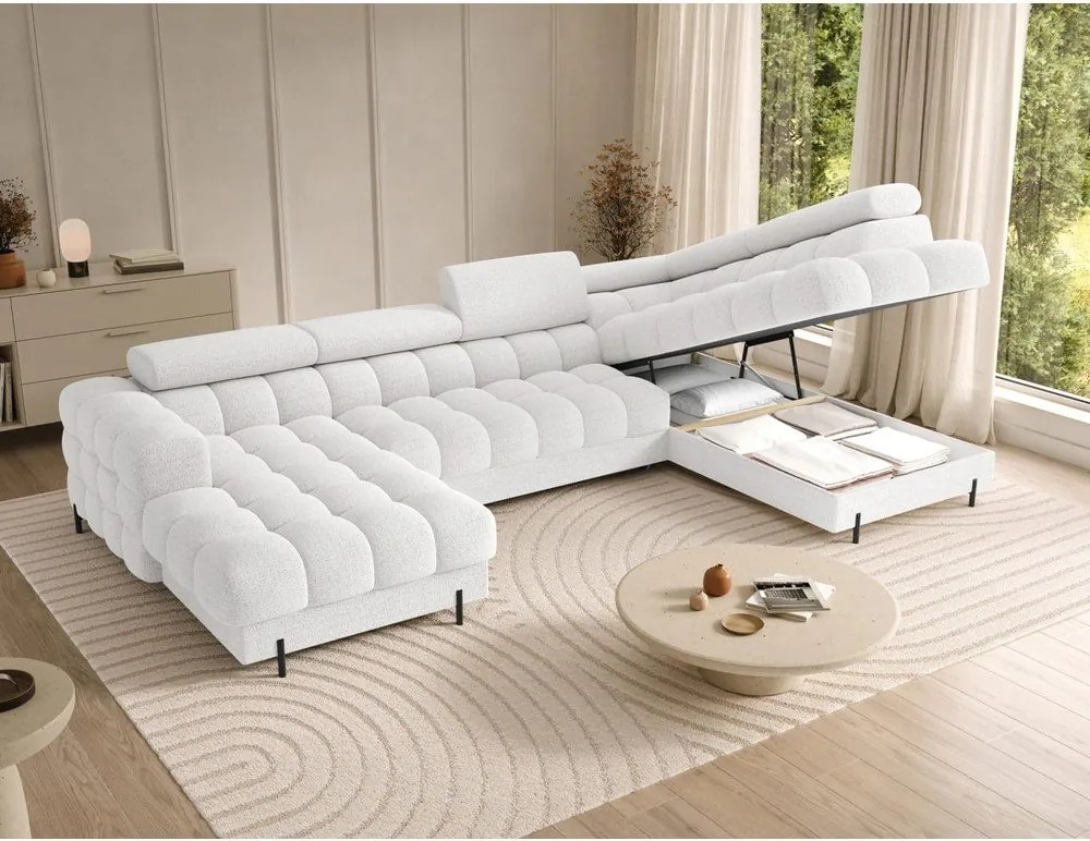 Кремав разтегателен ъглов диван от букле (десен ъгъл U форма) Feraria – ELTAP