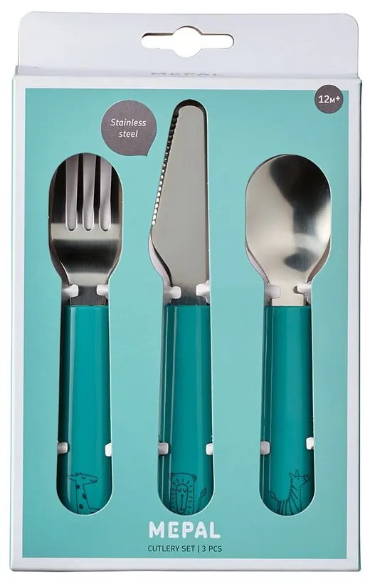 Детски прибори от неръждаема стомана в тюркоазено и сребристо 3 броя Deep turquoise – Mepal