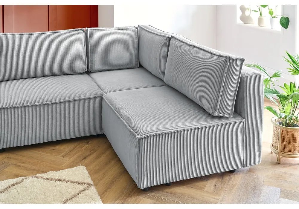 Светлосив ъглов U-образен диван от велур, десен ъгъл Nihad modular - Bobochic Paris