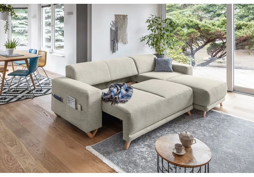 Бежов разтегателен/с място за съхранение ъглов диван Classy Sophie – Miuform