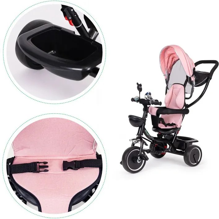 Триколка, детска количка розова ECOTOYS