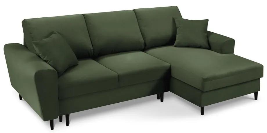 Зелен ъглов велурен разтегателен диван , десен ъгъл Jazz - Kooko Home