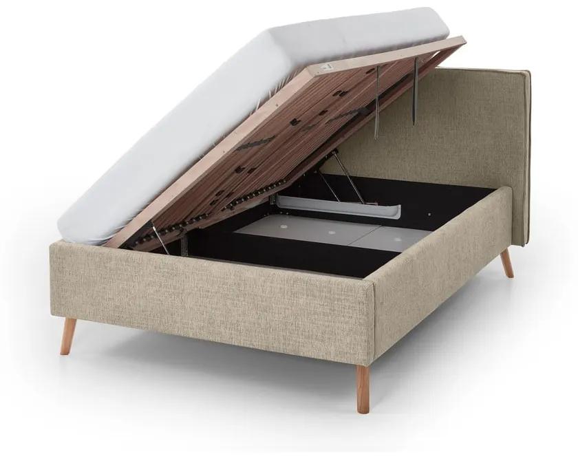 Бежово тапицирано двойно легло с място за съхранение с включена подматрачна рамка 140x200 cm Riva – Meise Möbel