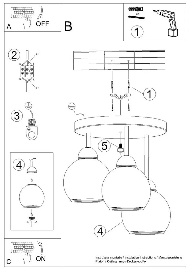 Черна лампа за таван ø 15 cm Grande - Nice Lamps