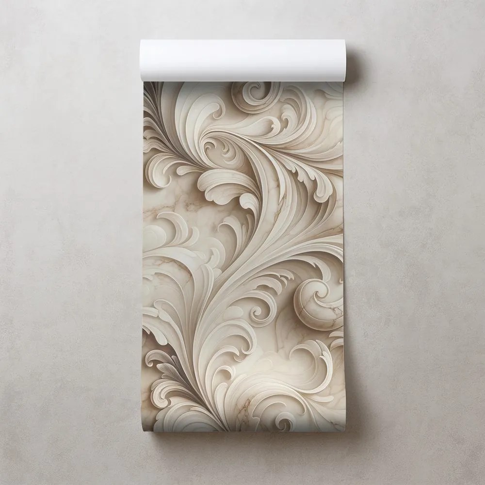 Тапет – Елегантни бежови орнаменти върху мрамор