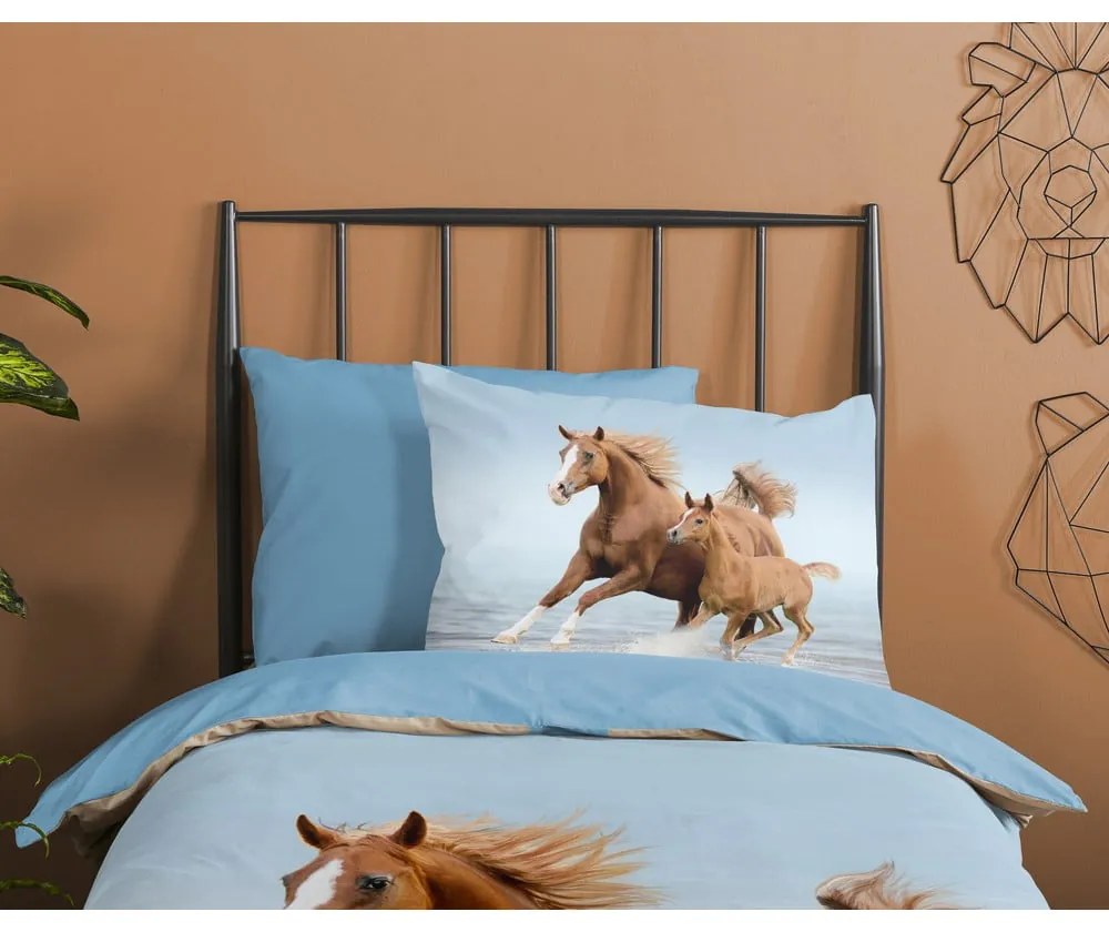 Синьо единично памучно детско спално бельо 140x200 cm Free – Good Morning