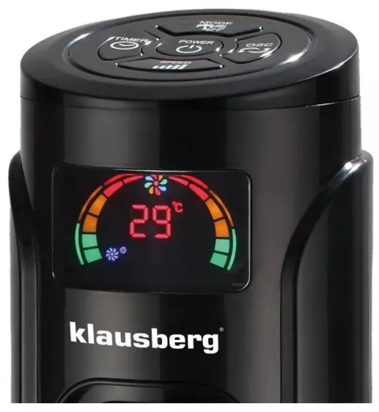 Вентилатор кула Klausberg KB 7720, 55 W, 3 скорости, 3 нива, Дигитален дисплей, Дистанционно, Таймер до 15 часа, Черен