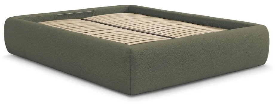 Тъмнозелено тапицирано двойно легло без табла с място за съхранение и включена подматрачна рамка 180x200 cm Inera – Bobochic Paris