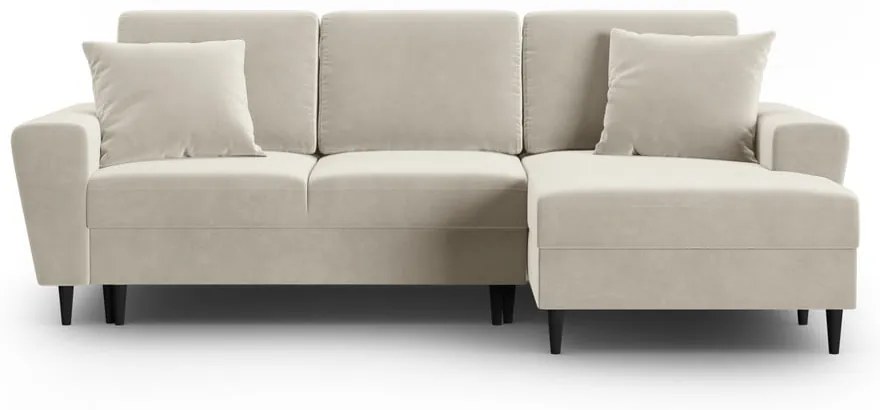 Бежов кадифен разтегателен ъглов диван с място за съхранение (десен ъгъл) Kyoto – Cosmopolitan Design