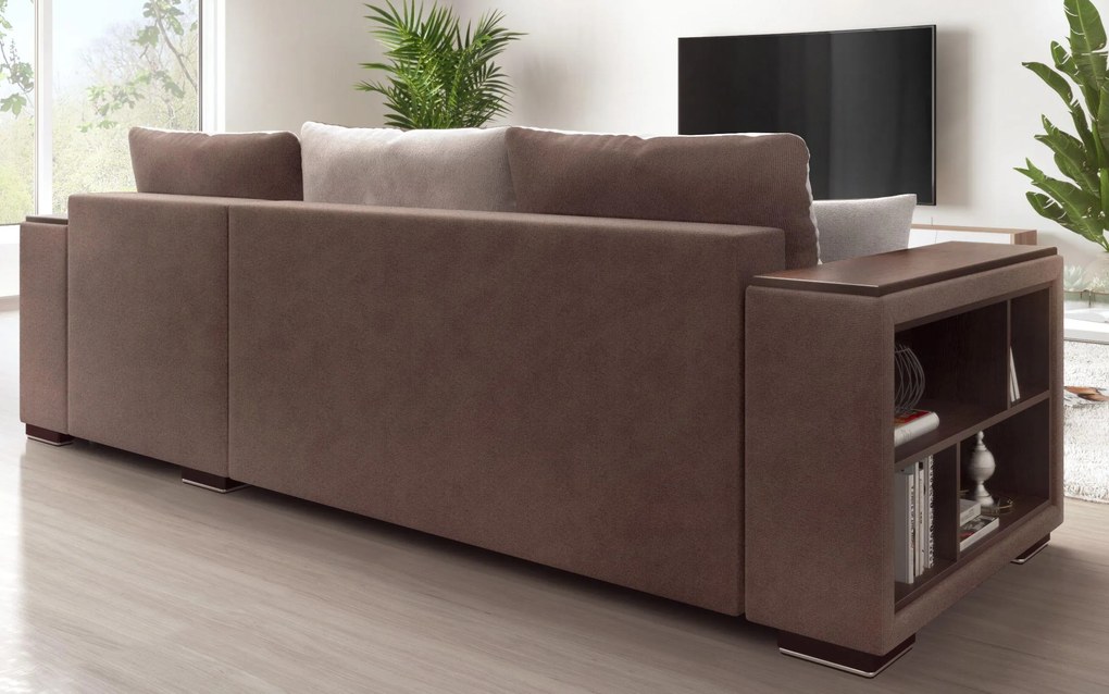 Разтегателен ъглов диван с подлакътник етажерка Мелвин Спринг S