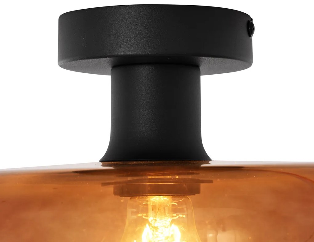 Ретро таванна лампа черна с бронзово стъкло - Bizle