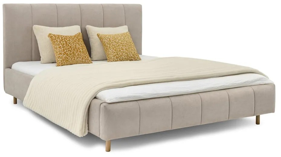 Бежово тапицирано двойно легло с включена подматрачна рамка 180x200 cm Zee – Scandic
