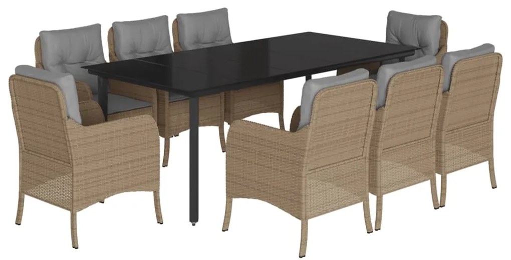 3211989 vidaXL Градински комплект с възглавници, 9 части, бежов полиратан