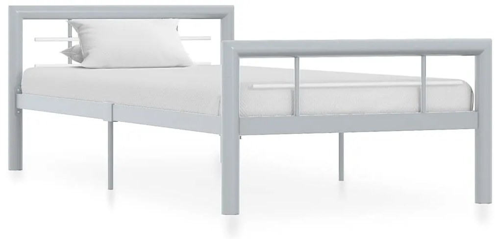 284556 vidaXL Рамка за легло, сиво и бяло, метал, 90x200 см