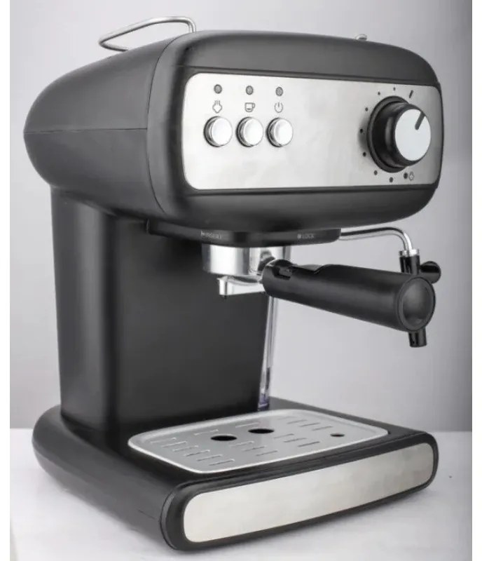 Еспресо машина Crown CEM-1525, 850W, 15 bar, 1.2 л, Подгряване на чаши, Пара, Подвижен резервоар, Крема диск, Черен
