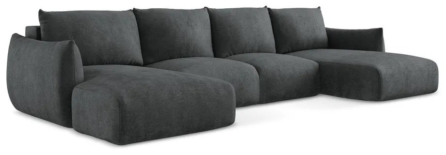 Тъмносив шенилов сгъваем ъглов диван (U форма) Leila – Makamii