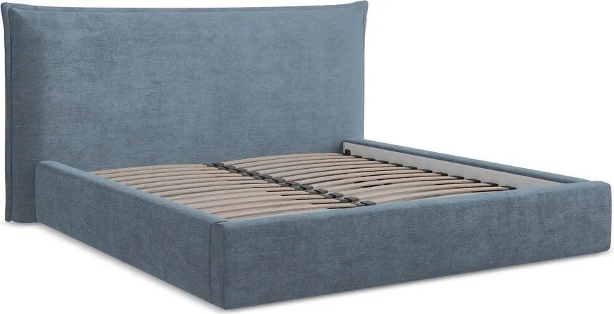 Синьо двойно легло 140x200 cm тапицирано с място за съхранение с включена подматрачна рамка Esala – Makamii