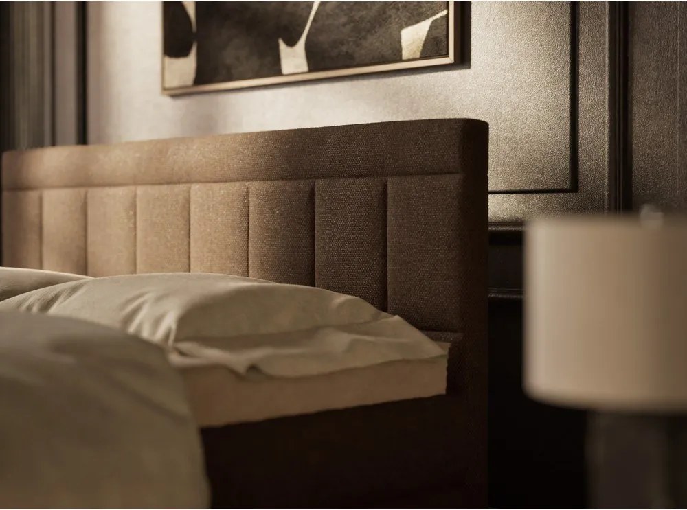 Кафяво боксспринг легло 160x200 cm с място за съхранение Caya – Maison de Rêve