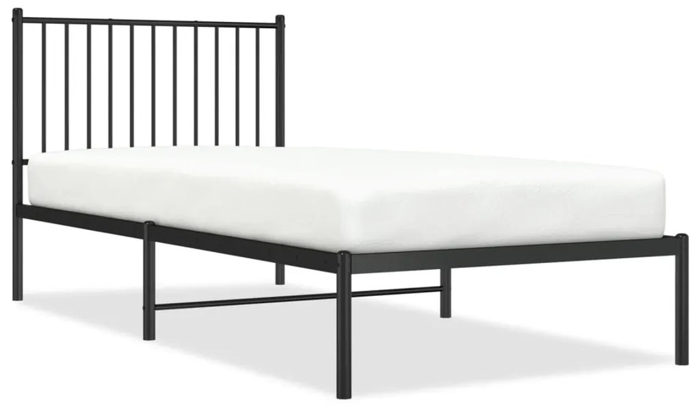 350857 vidaXL Метална рамка за легло с горна табла, черна, 90x200 см