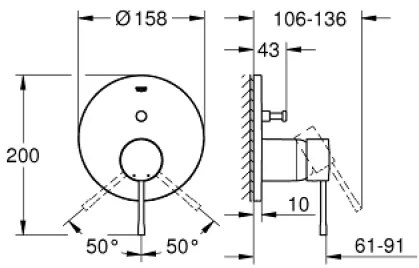 Външни части на смесител за кран Grohe Essence New за вана-Антрацит Гланцово-18,8 x 16,3