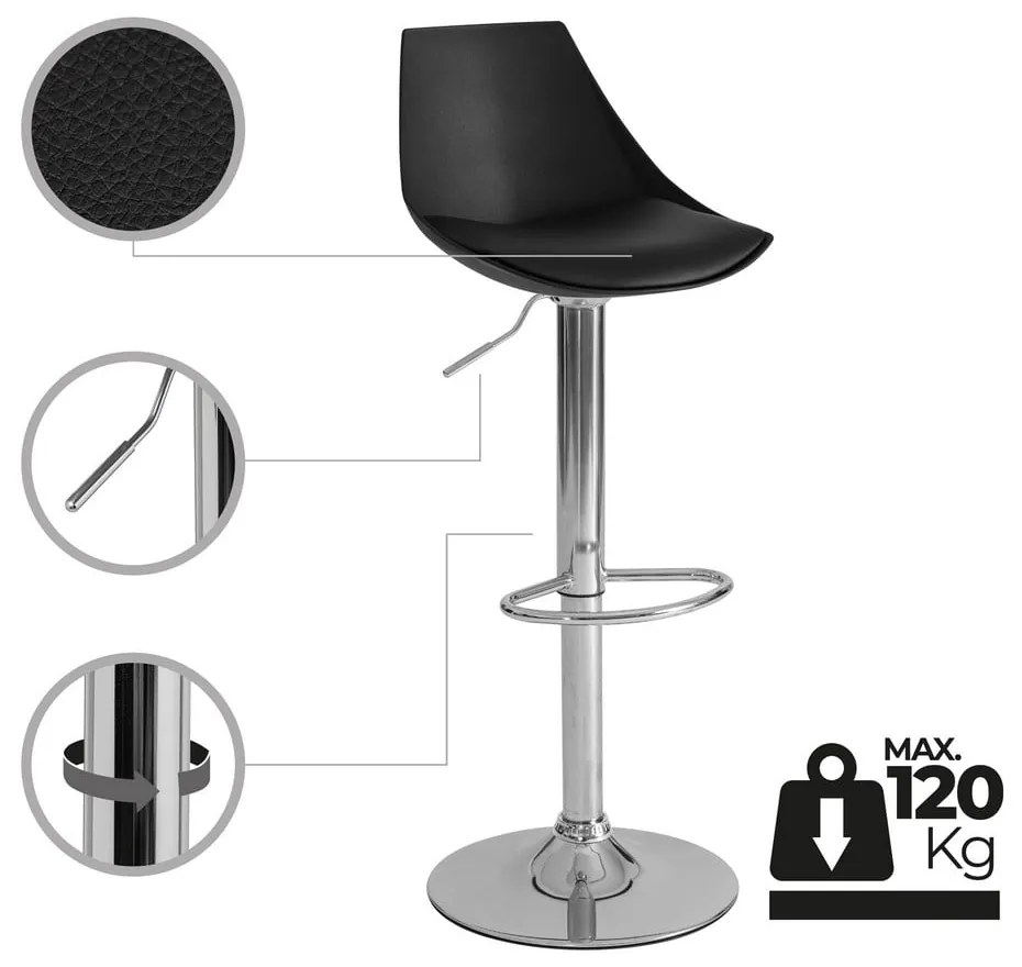 Черни бар столове в комплект от 2 бр. с регулируема височина от имитация на кожа (височина на седалката 56,5 cm) – Casa Selección