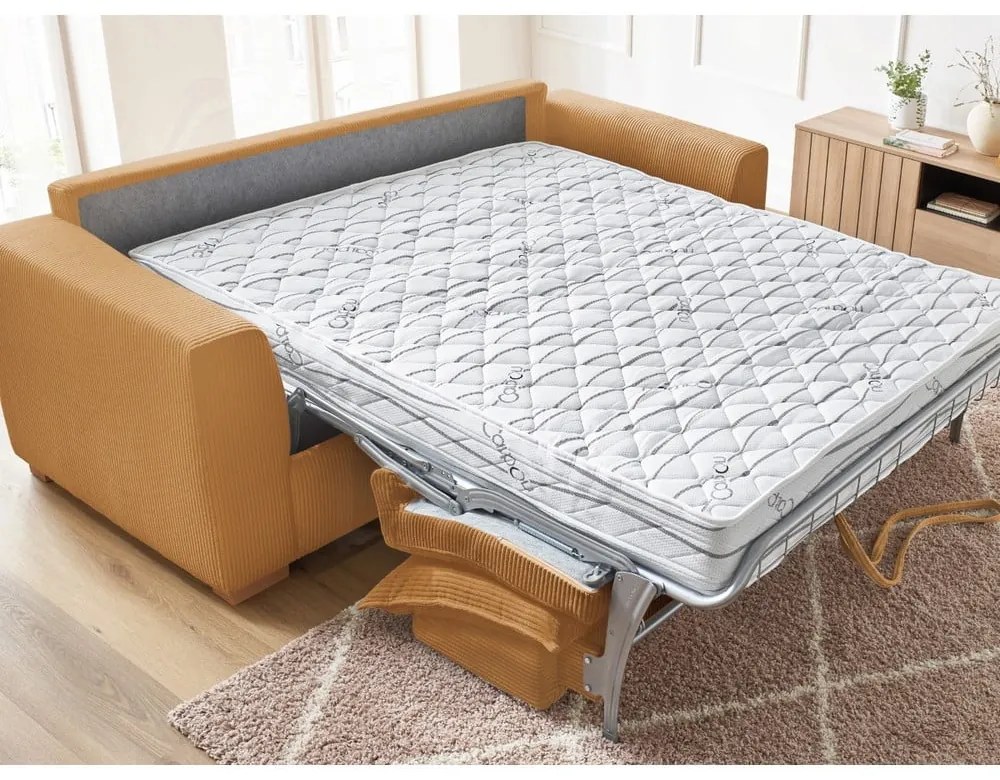 Разтегателен диван от рипсено кадифе в цвят горчица 225 cm Augustin – Bobochic Paris