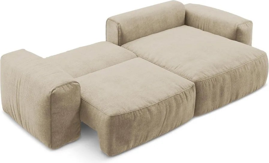 Светлокафяв шенилов сгъваем ъглов диван (десен ъгъл) Kuki – Makamii