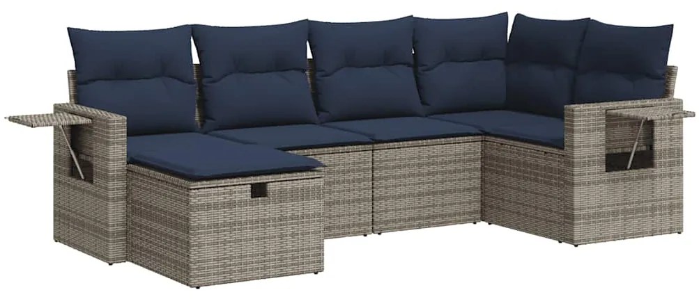 3325487 vidaXL Градински диван с възглавници, 6 части, полиратан, сив