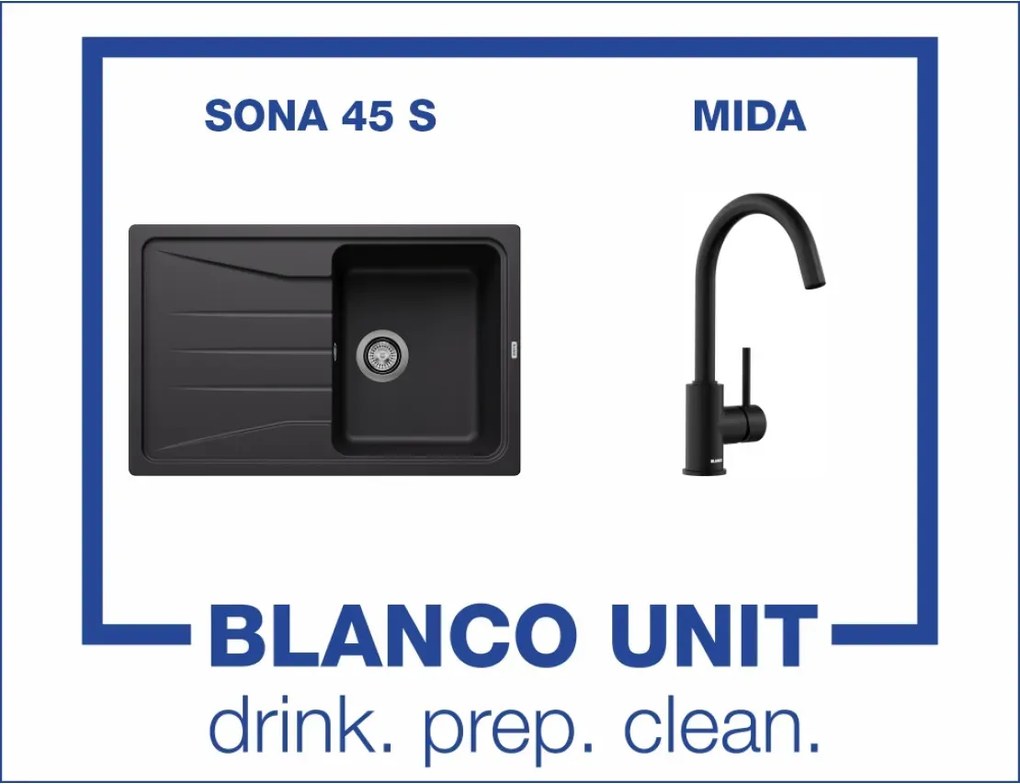 Bundle Blanco Sona 45 S+Blanco Mida Черен мат Промо пакет мивка със смесител