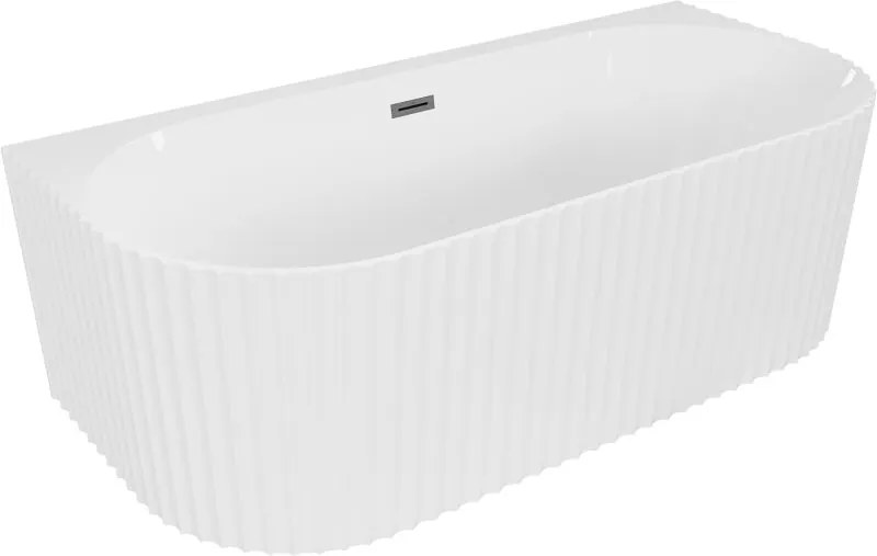 Mexen Sella свободностояща вана до стената, оребрена, 170 x 80 cm, бял гланц, преливник gun metal - 52711708000-95