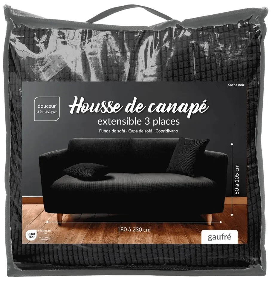 Черно триместно ластично покривало за диван Sacha – douceur d'intérieur