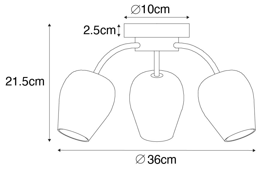 Класическа таванна лампа златиста със стъкло 3-светлина - Elien