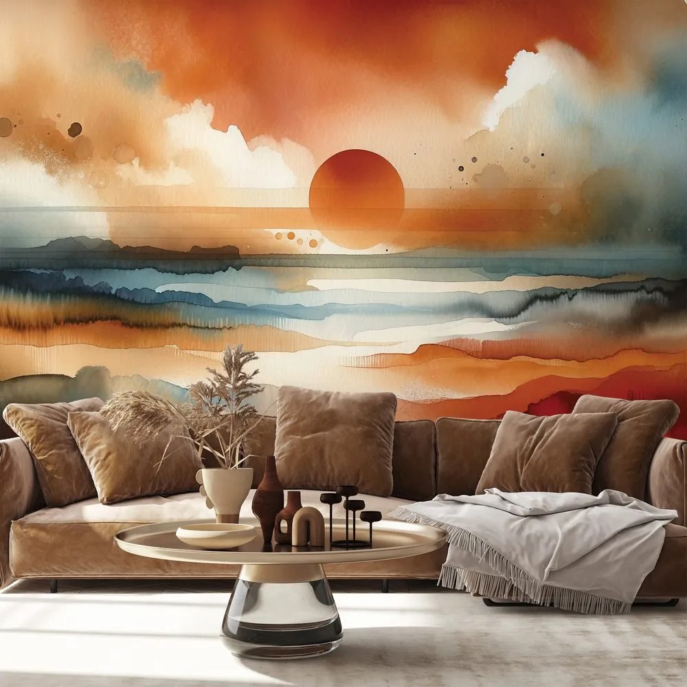 Самозалепващ тапет – Абстрактен акварелен залез
