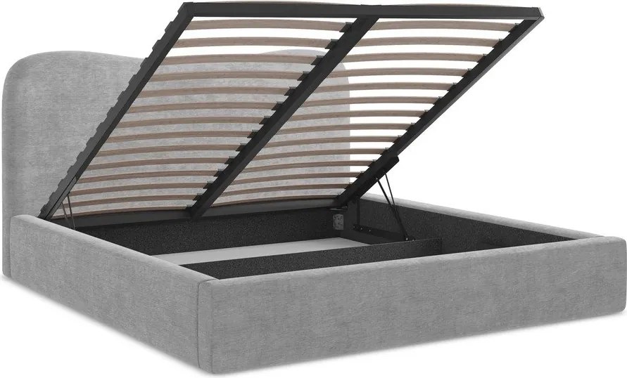 Светлосиво двойно легло 160x200 cm тапицирано с място за съхранение с включена подматрачна рамка Kahai – Makamii