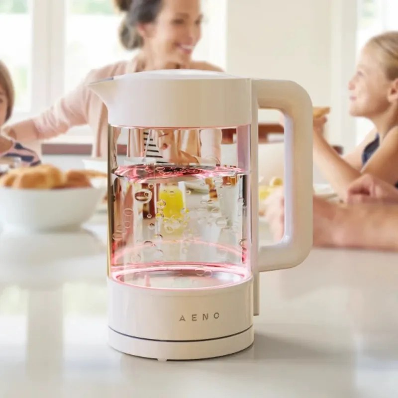 Електрическа кана за вода AENO AEK0005, 2200W, 1.7 л, 40-100°C, 360° основа, STRIX, LED дисплей, Филтър, Бял