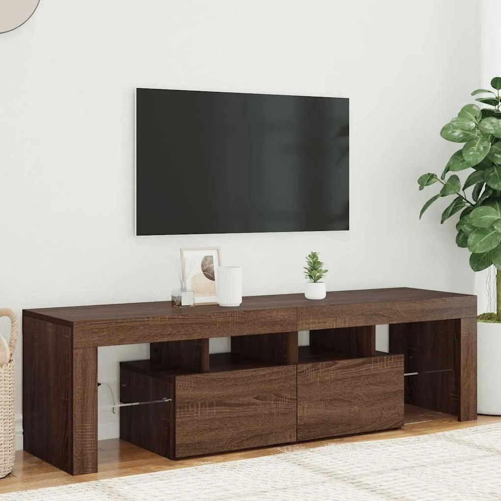 822643 vidaXL ТВ шкаф с LED осветление, кафяв дъб, 140x36,5x40 см