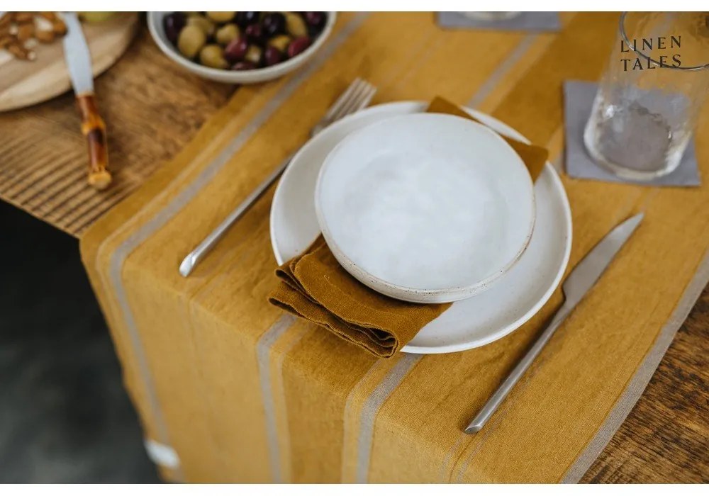 Ленена покривка 200x200 cm Amber Bronze Stripes – Linen Tales