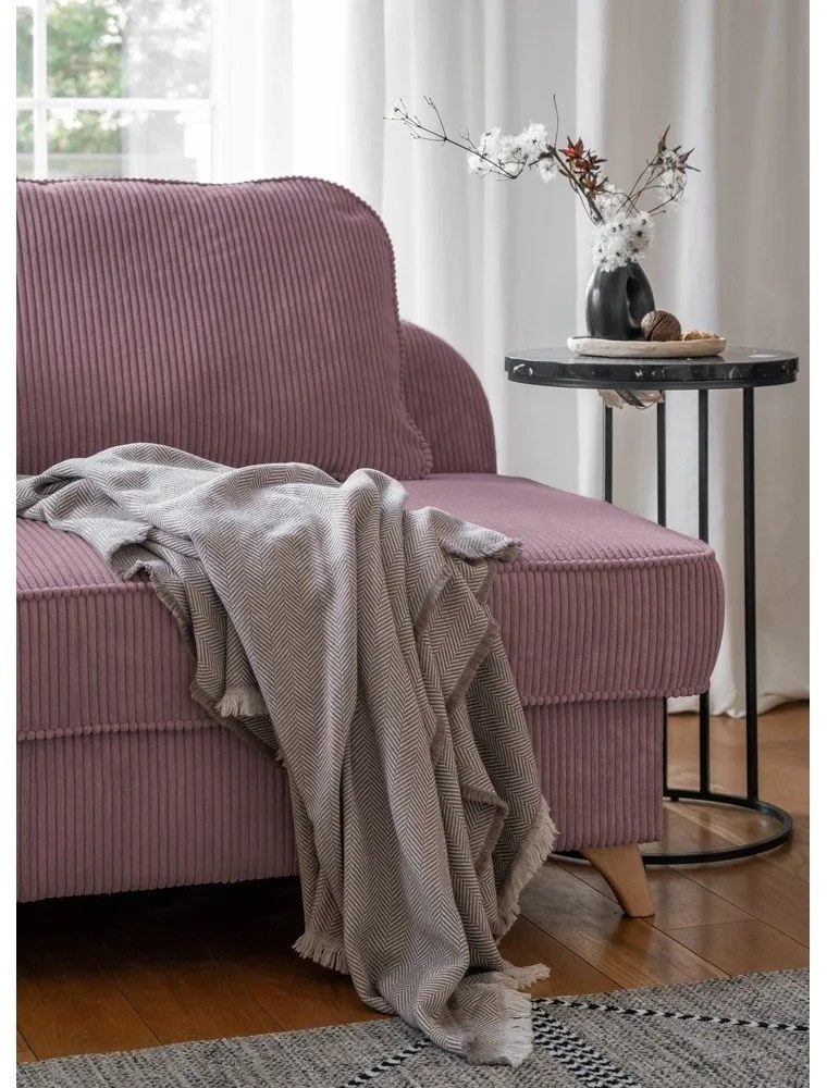 Сиво-розов шезлонг от рипсено кадифе (ляв ъгъл) Chic Charlotte – Miuform