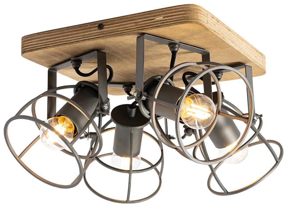 Индустриален прожектор дърво с тъмно сив регулируем 4-светлина - Arthur