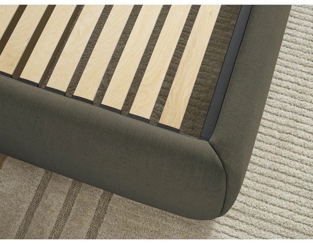 Тъмнозелено тапицирано двойно легло без табла с място за съхранение и включена подматрачна рамка 160x200 cm Inera – Bobochic Paris