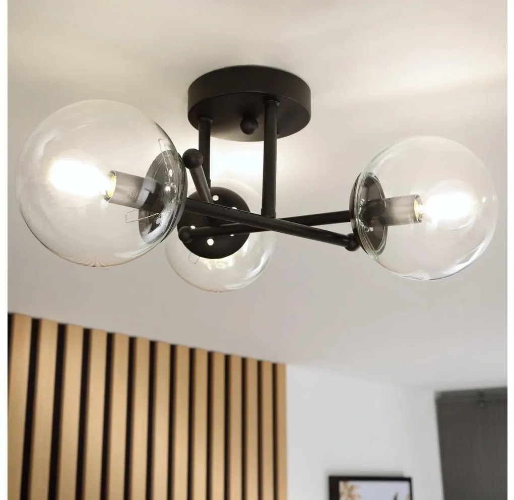 Brilagi - Полилей MALIVA за повърхностен монтаж, 3xE14/15W/230V, черен/прозрачен