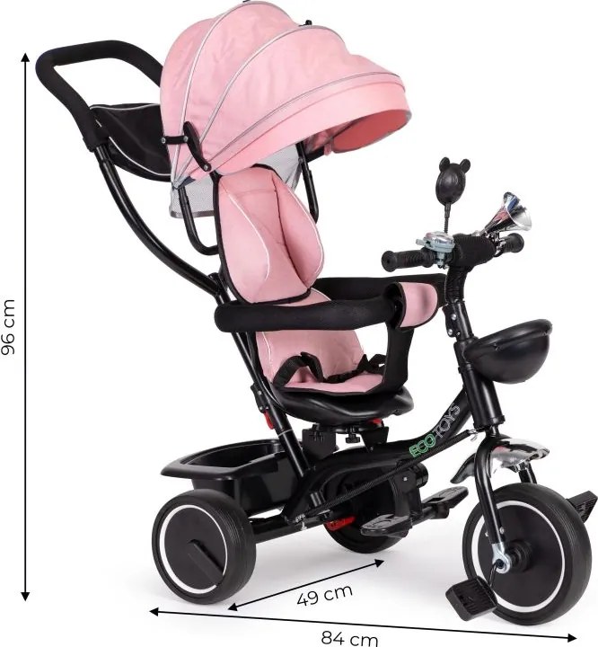 Триколка, детска количка розова ECOTOYS