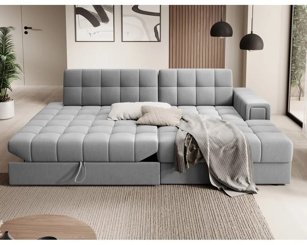 Сив кадифен разтегателен ъглов диван (десен ъгъл) Blezalt – ELTAP