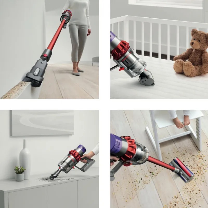 Вертикална прахосмукачка Dyson V10 Origin 394464-01, 525W, 151AW, 0.76l, 125000 об/мин, 60 мин, 3 режима, Motorbar четка, Никел/червен