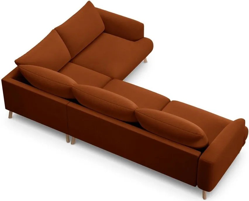 Теракотен кадифен ъглов диван (десен ъгъл/L форма) Naomi – Micadoni