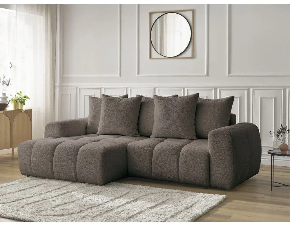 Кафяв разтегателен ъглов диван с място за съхранение от букле (ляв ъгъл) Roxelane – Bobochic Paris