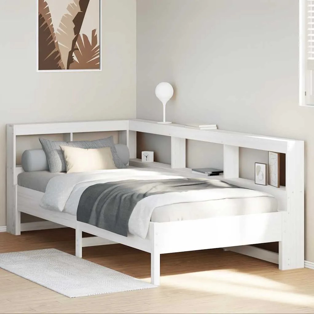 3324428 vidaXL Легло с етажерка за книги, без матрак, 100x200 см, бор масив
