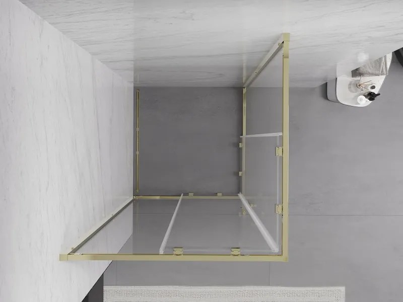Mexen Exo-S Duo квадратна плъзгаща се душ кабина 100 x 100 см, прозрачна, златна