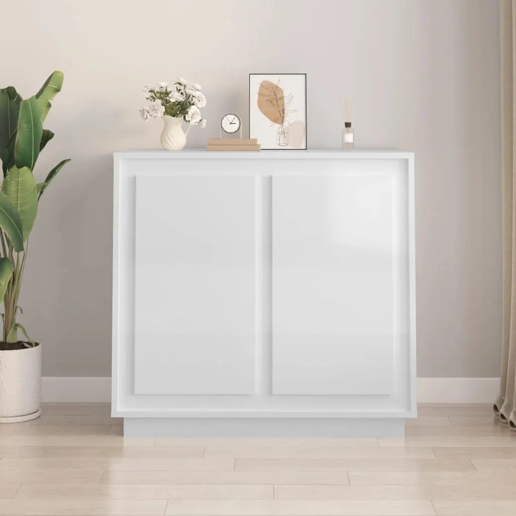 819886 vidaXL Сайдборд, бял гланц, 80x34x75 см, инженерно дърво